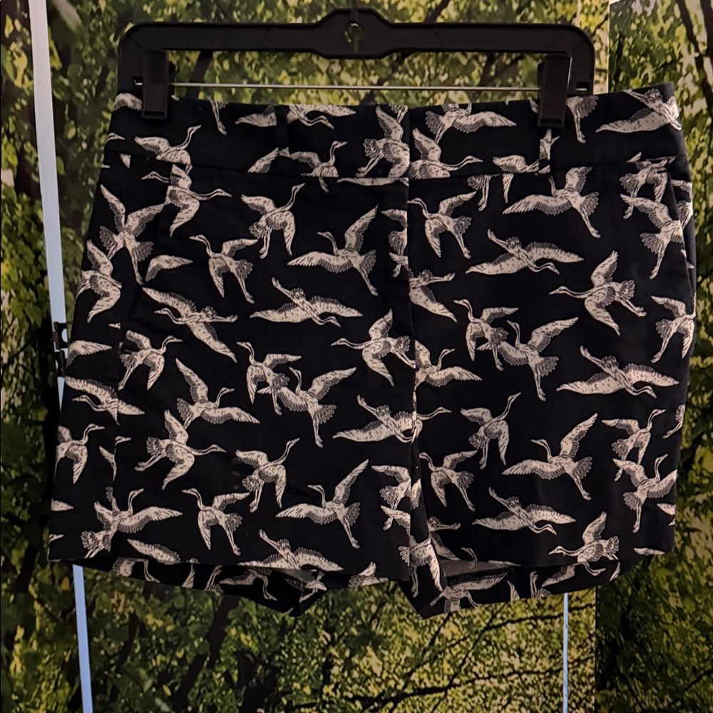 Ann Taylor Factory Black and White Bird Print Jean Shorts